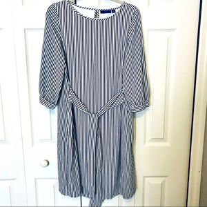 Apt 9 long sleeve navy and white striped dress M